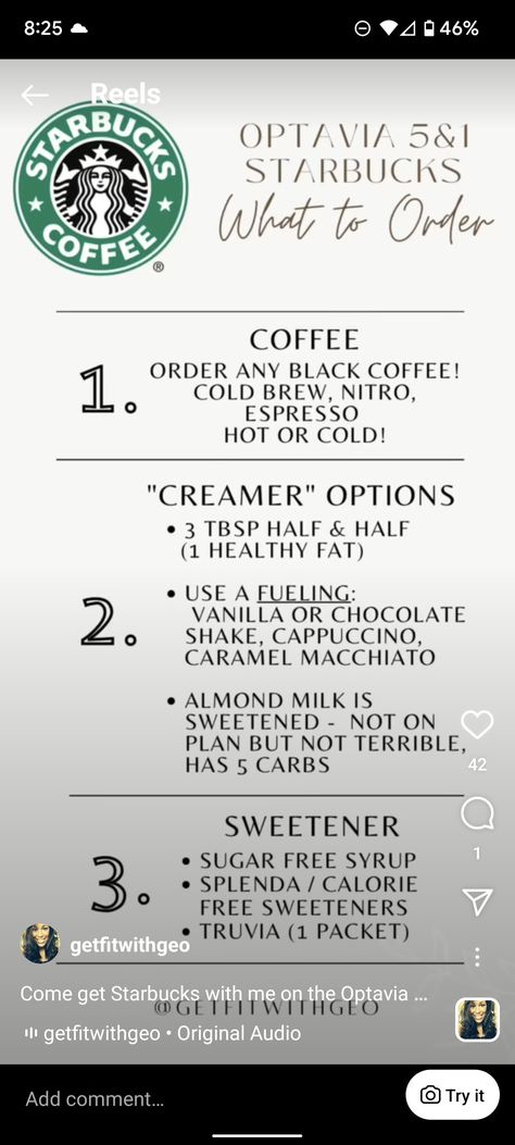 Optavia Approved Starbucks Drinks, Optavia Fueling Hacks Shakes Coffee, Optavia Coffee Soft Serve Hack, Optavia Starbucks Options, Optavia Coffee Hacks, Optavia Coffee, Optavia Shake Hacks, Diet Replacement, Optavia Tips