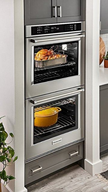 KitchenAid 30" Built-In Electric Convection Double Wall Oven with Air Fry Mode Stainless Steel KOED530PSS - Best Buy Double Wall Ovens, Double Oven Kitchen, Models Architecture, Wall Ovens, Concept Models Architecture, Single Oven, Built In Dishwasher, Kitchen Oven, Built In Ovens