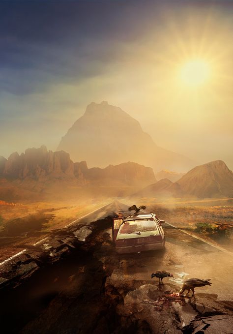 Apocalyptic Landscape Concept Art, Post Apocalyptic Desert, Post Apocalyptic Desert Art, Dystopian Desert City, Post Apocalyptic Cityscape, Apocalypse Landscape, Arte Zombie, Apocalypse Aesthetic, Apocalypse World