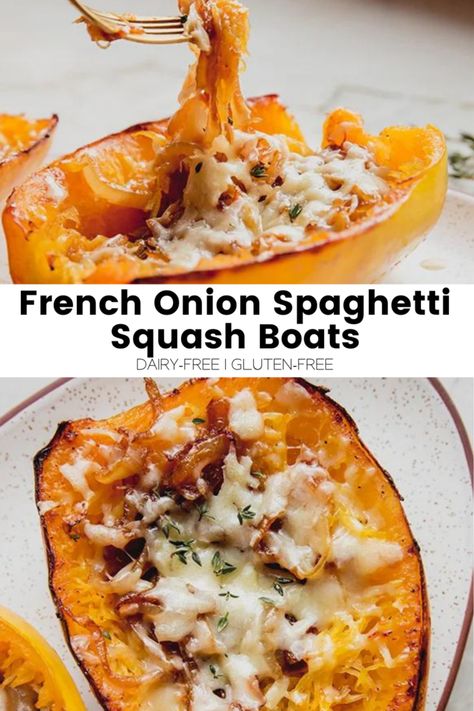 Onion Spaghetti, French Onion Pasta, Spaghetti Squash Boats, Spaghetti Squash Recipes Healthy, Spaghetti Squash Boat, Squash Boats, Onion Pasta, Cooking Spaghetti Squash, Unbound Wellness