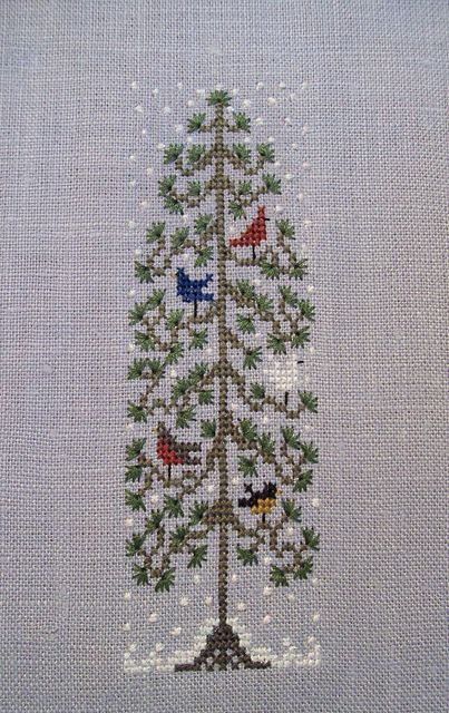 First Snow. Free pattern, drawnthread.com Cross Stitch Christmas Tree, Stitch Christmas Tree, Xmas Cross Stitch, Cross Stitch Christmas, Drawn Thread, Stitch Christmas, First Snow, Tiny Treasures, Christmas Embroidery