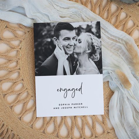 Engagement Announcement Cards, Elegant Engagement Party, We Are Engaged, Photo Black And White, Photo Engagement, Minimalist Photos, Script Typography, Wedding Announcement, Engagement Announcement