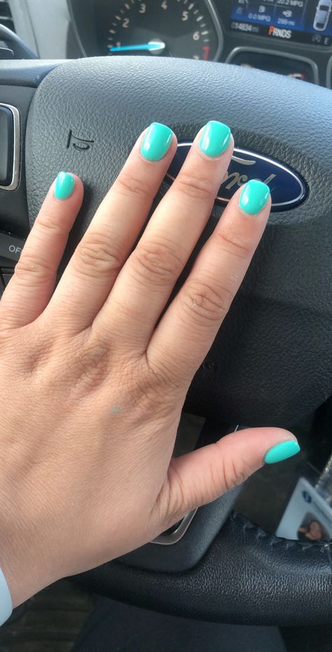 Teal Dnd Gel Polish, Acrylic Nails Teal Turquoise, Dnd Gel Polish Colors Short Nails, Teal Gel Nails Short, Teal Nails Short Square, Teal Sns Nails, Aqua Teal Nails, Short Aqua Nails, Teal Gel Nails Ideas