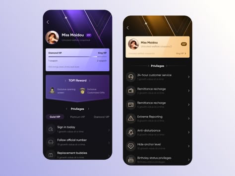 Vip Ui, Loyalty Program Design, Class App, Gold Mobile, Music Player App, Interactive Web Design, Card Ui, Ui Design Dashboard, Directory Design