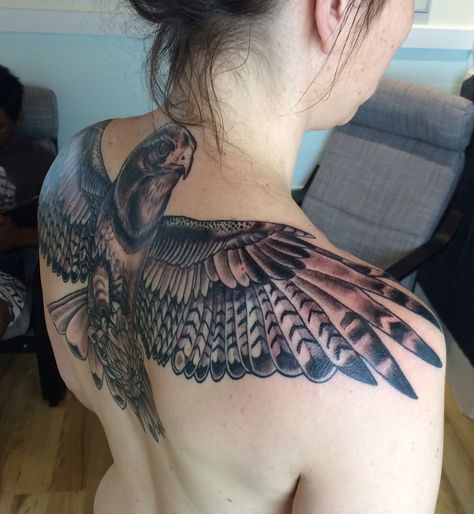 Hawk Harris Hawk Tattoo, Hawk Flying Tattoo, Red Tailed Hawk Tattoo Feminine, Hawk Tattoo Feminine, Big Hawk, Harris Hawk, Hawk Tattoo, Tattoo On Back, Flying Tattoo