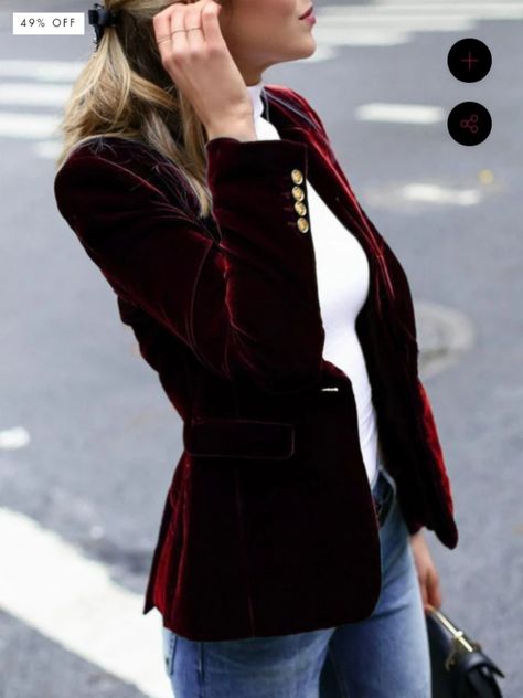 Velvet Blazer Outfit, Red Velvet Blazer, Blazer Outfit, Slim Fit Jackets, Fitted Cardigan, Velvet Blazer, Summer Chic, Blazer Outfits, Bohemian Clothes