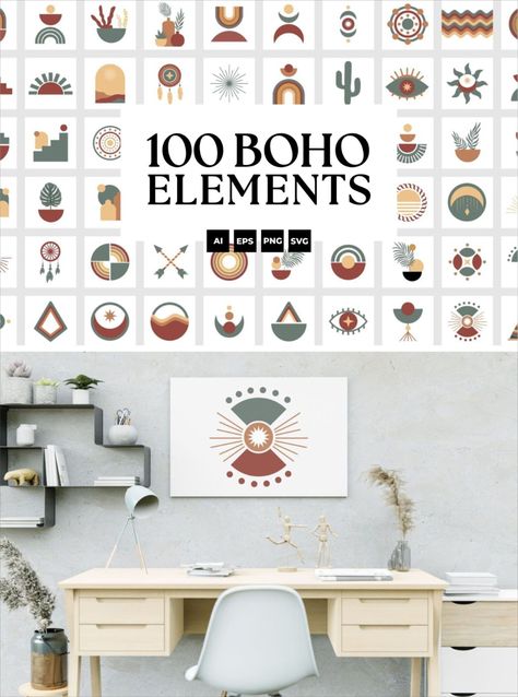 In today's fast moving world, nobody has time to create everything from scratch when it's needed as fast as possible. So here we have brought 100 BOHEMIAN ELEMENTS which can be used into the presentation, design, mockup projects, etc. It's highly recommended that the element should be very much visually appealing when it is for a design. Boho Icons, Bohemian Elements, Boho Elements, Etsy Instagram, Canva Design, Boho Outfits, Design Elements, Presentation, Printed Items