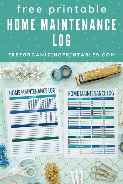 This free home maintenance checklist printable set will help you manage your most important home tasks that need to be completed throughout the year. Always know when you completed your maintenance tasks last and what you need to accomplish next! | #homemaintenance #homemaintenancechecklist #freeprintable #freeprintables Home Maintenance Checklist Printables, Home Maintenance Binder, Driveway Sealing, Organizing Printables, Free Printables Organization, Home Maintenance Checklist, Maintenance Checklist, Checklist Printable, Clean Washing Machine