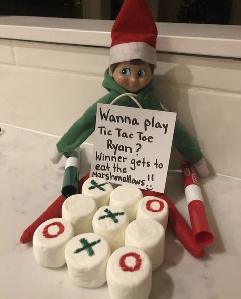 Elf On Shelf Tic Tac Toe, Elf On The Shelf Mini Marshmallow Ideas, Tic Tac Toe Elf On The Shelf, Elf On The Shelf Tic Tac Toe, Elf Tic Tac Toe, Elf On Shelf Printables, Elf Shenanigans, Elf Ideas Easy, Christmas Stitch