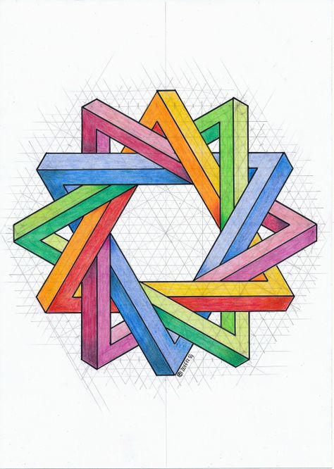 Impossible I Regolo Perspective Landscape, Draw Perspective, Impossible Triangle, Impossible Shapes, Illusion Drawings, Victor Vasarely, Sacred Geometry Art, Isometric Art, Graph Paper Art