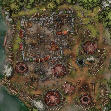 Orc Camp Daylight | Inkarnate - Create Fantasy Maps Online Dnd Orc Camp Battlemap, Orc Camp Battlemap, Goblin Camp Battlemap, Orc Village, Orc Camp, Dnd Orc, Dnd World Map, Local Map, Fantasy World Map