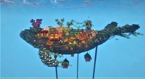 Minecraft Aquarium Ideas, Minecraft Underwater, Flying Whale, Minecraft Statues, Underwater House, Minecraft House Plans, Bangunan Minecraft, Minecraft Farm, Easy Minecraft Houses