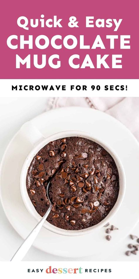 I'm all about easy, and this microwave chocolate mug cake might be the easiest dessert I've ever made! Made in just 6 minutes! Chocolate Mug Cake Microwave, Cake For One Recipe, Mug Cake Easy, Easy Chocolate Mug Cake, Fall Desserts Thanksgiving, Microwave Dessert, Easiest Dessert, Chocolate Mug Cake, Mug Cake Microwave