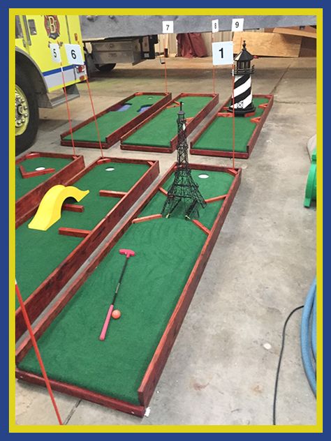 Diy Mini Golf Hole, Home Putt Putt Course, Mini Putt Course, Mini Golf Course Design Plan, Mini Golf Course Diy, Backyard Putt Putt, Indoor Putt Putt, Outdoor Mini Golf, Portable Mini Golf