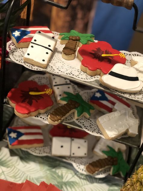 Puerto Rican Party Decorations, Puerto Rican Theme Party Ideas, Puerto Rican Birthday Party Theme, Puerto Rican Party Theme, Puerto Rico Birthday Party Ideas, Puerto Rico Theme Party Ideas, Puerto Rican Dinner, Puerto Rico Party, Puerto Rico Cookies