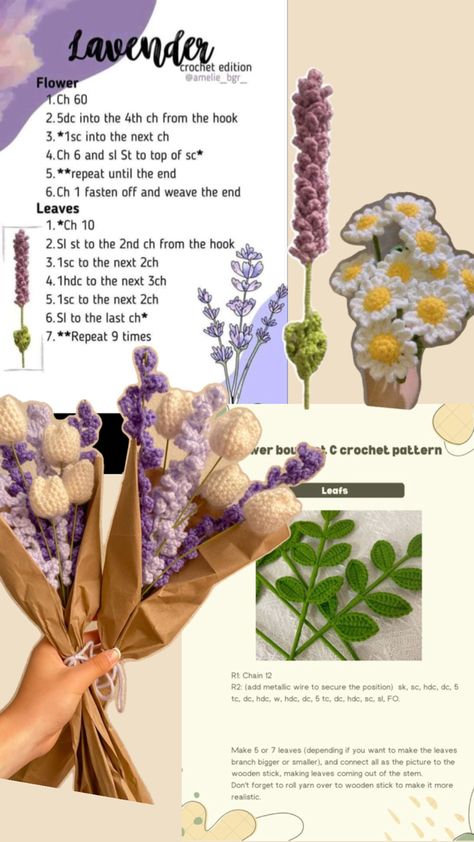 How I plan to construct a lavender bouquet. Lavender Plant Crochet Pattern, Crochet Lavender Bouquet, Crochet Lavender, Lavender Bouquet, Crochet Business, Crochet Cross, Crochet Ideas, Free Patterns, Crochet Tutorial