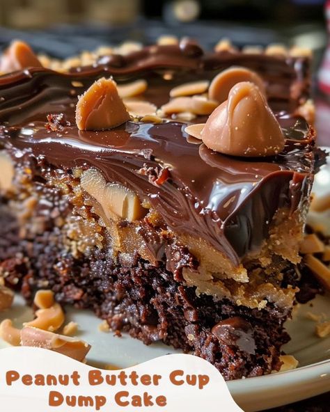 Peanut Butter Cup Dump Cake Recipe, Peanut Butter Cup Dump Cake, Chocolate And Peanut Butter Desserts, Chocolate Peanut Butter Dump Cake, Peanut Butter Chocolate Desserts, Peanut Butter Dump Cake, Candy Bar Cake, Butter Desserts, Bar Cake