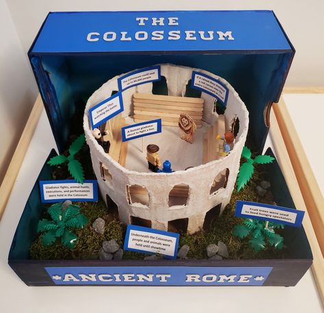 My son's Grade 4 shoebox project of Ancient Rome - The Colosseum Ancient Rome Kids Projects, Rome Clothing, Ancient Rome Kids, Ancient Rome Activity, Ancient Rome Aesthetic, Shoebox Project, Ancient Rome Projects, Rome Activities, Rome Ancient