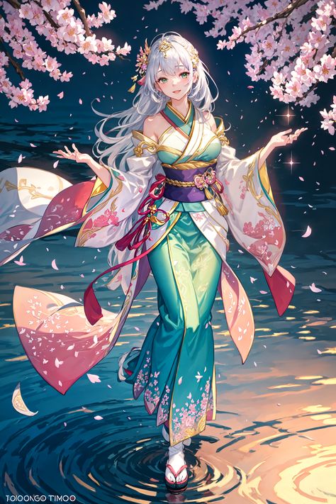 Dress Animation, Sakura Fashion, Kimono Drawing, Commission Ideas, Enchanted Characters, Purple Kimono, Kimono Art, Flower Kimono, Persona Anime