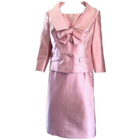 Gorgeous 1960s Demi Couture Pale Pink Silk Shantung Dress and Jacket Ensemble  | From a unique collection of rare vintage Dress and Coat Ensembles at https://www.1stdibs.com/fashion/clothing/suits-outfits-ensembles/dress-coat-ensembles/. Silk Shantung Dress, Shantung Silk Dress, Shantung Dress, Dress Coat Outfit, Womens Dress Coats, Valentino Haute Couture, French Dress, Dress And Jacket, Designer Evening Dresses