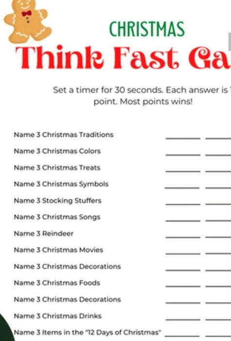 Christmas Think Fast Game, Grinch Games, Think Fast Game, Christmas Party Games For Groups, Christmas Games To Play, Christmas Entertainment, Volunteer Recognition, Fun Family Christmas Games, Fun Holiday Games