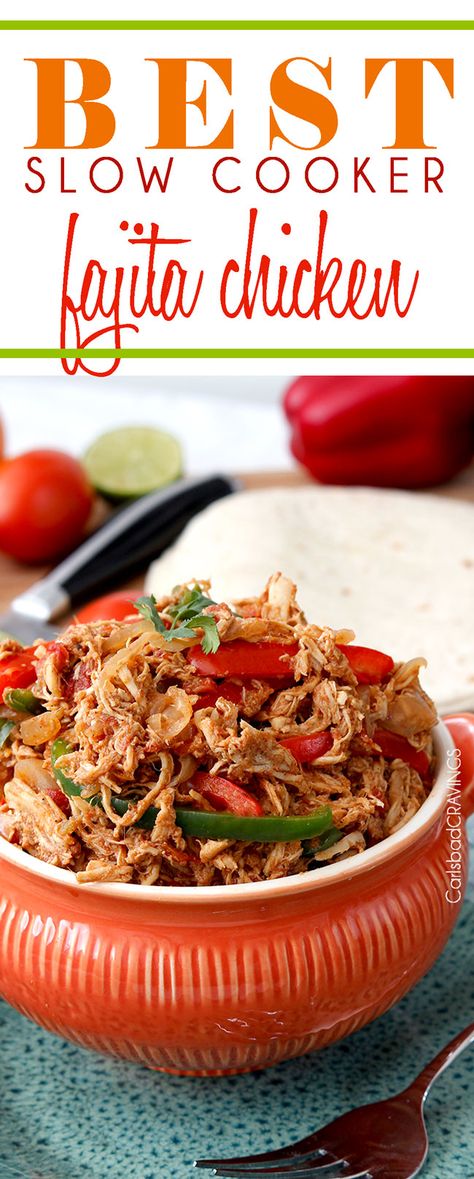 Slow-Cooker-Citrus-Fajita-Chicken---main2 Crockpot Fajitas, Smothered Burritos, Crockpot Mexican, Chicken Freezer, Salads Bowls, Slow Cooker Chicken Fajitas, Chicken Fajitas Crockpot, Fajita Chicken, Carlsbad Cravings