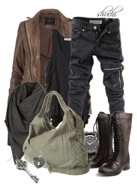 "Post-Apocalypse" by shuchiu ❤ liked on Polyvore featuring AllSaints, Preen, EurÃ¸ Style, Sara Designs, Miz Mooz, denim, brown, brownboots and shawl Khaki Shirt Outfit Women, Post Apocalyptic Outfit Women, Post Apocalypse Outfit, Apocalyptic Outfit, Denim Shawl, Post Apocalyptic Outfit, Hunting Outfit, Apocalypse Fashion, Apocalyptic Clothing