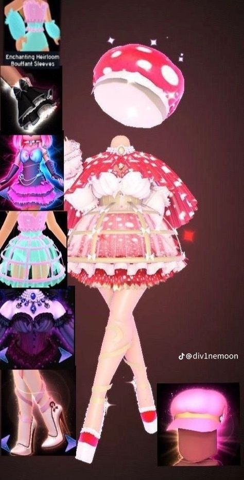 Parasol Outfit Ideas, Mushroom Royale High Outfit, Royal High Elements, Royal High Mushroom Outfit, Royale High Outfits Mushroom, Light Element Royale High, Fairy Tale Royale High Outfits, Orange Royale High Outfits, Royale High Pageant Themes