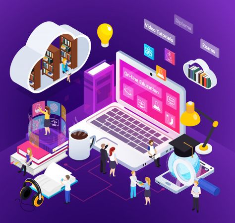 Online Education Illustration, Education Illustration, Digital Art Software, Learn Animation, Computer Vector, Data Migration, Virtual Environment, Isometric Design, Distance Education