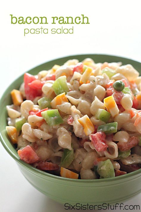 Bacon Ranch Pasta Salad – Six Sisters' Stuff Ranch Macaroni Salad, Six Sister, Bacon Ranch Pasta, Bacon Ranch Pasta Salad, Spaghetti Salad, Best Pasta Dishes, Ranch Pasta Salad, Ranch Pasta, Six Sisters Stuff