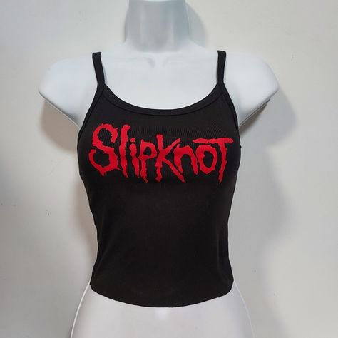 Emo Clothes Accessories, Slipknot Tank Top, Goth Summer Clothes, 90s Grunge Outfits Summer, Emo Cute Outfits, Thirteen Clothes, Alt Tank Top, Metal Head Outfits, Cropped Band Tee