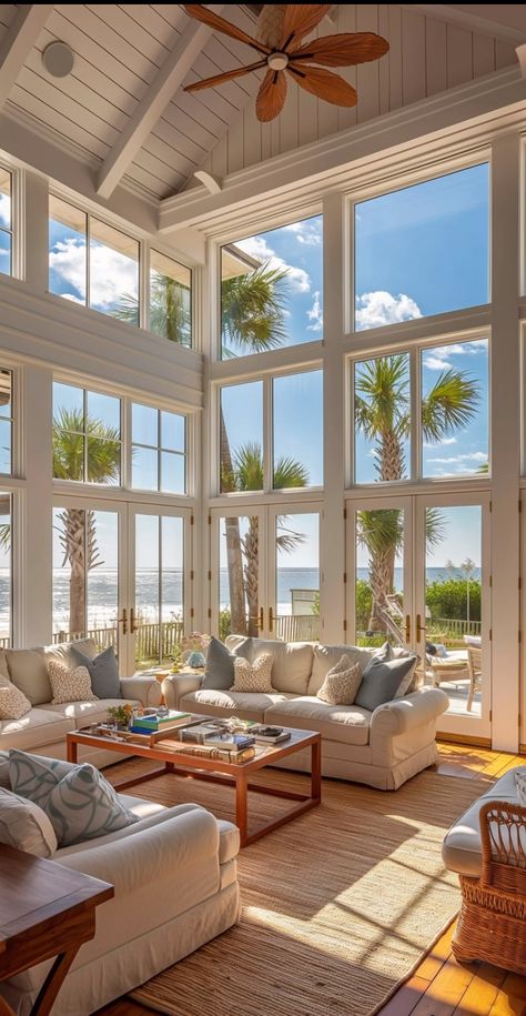 Big Beach House Living Room, Beach Front House Interior, Australian Beach House Coastal Style, Aesthetic Beach House Interior, Big Beach House Aesthetic, House Inspo Interior Design Living Rooms, Beach Houses Interiors, Summer Beach House Aesthetic, Southern Beach House