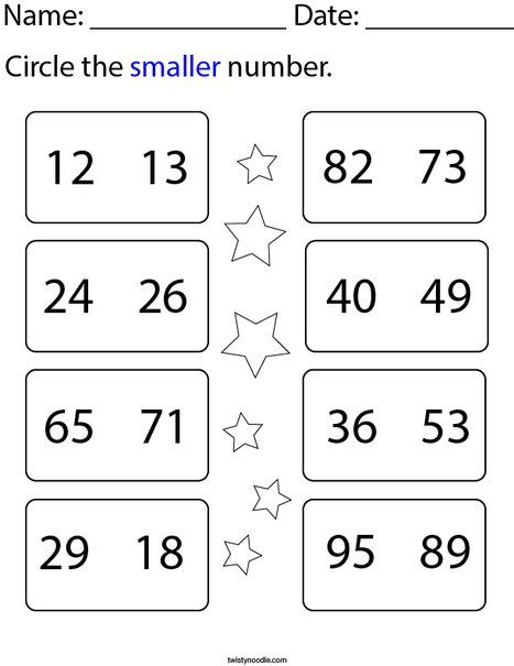 Circle the Smaller 2 Digit Number Math Worksheet - Twisty Noodle Circle The Smallest And Greatest Number, Smaller And Bigger Number Worksheet, Worksheet For Jr Kg Maths, Circle The Smaller Number Worksheet, Ukg Maths Worksheets Number Name, Bigger And Smaller Worksheets, Circle The Bigger Number Worksheet, Sr Kg Maths Worksheet, Smaller Number Worksheet