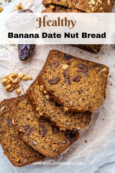 Banana Date Walnut Bread, Banana Bread With Dates Recipe, Banana Date Bread Recipes, Banana Date Recipes, Banana Date Nut Bread, Date Banana Bread, Banana Date Bread, Banana Bread With Dates, Date Nut Bread Recipe