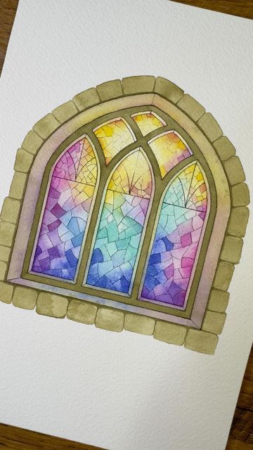 Stained Glass Drawing Ideas, Acrylic Stained Glass Painting, Stain Glass Window Drawing, Stain Glass Painting Canvas, Diy Faux Stained Glass Window Paint, Stained Glass Watercolor Painting, Watercolor Stained Glass Painting, Stained Glass Window Drawing, Stained Glass Window Painting