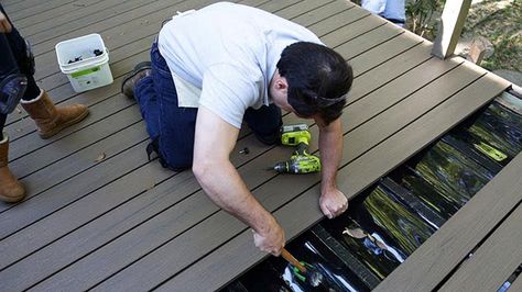 Composite Decking Diy, Home Improvement Videos, Under Deck Drainage System, Under Deck Drainage, Elevated Deck, Trex Composite Decking, Deck Remodel, Deck And Patio, Deck Supports