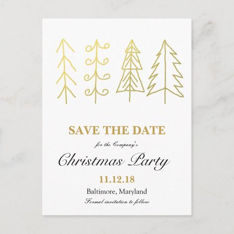 Gold Christmas Tree Christmas Party Save The Date Announcement Postcard Pop Up Poster, Christmas Party Work, Modern Christmas Party, Formal Christmas Party, Christmas Save The Date, Christmas Party Theme, Party Save The Date, Christmas Party Invite, Company Christmas Party