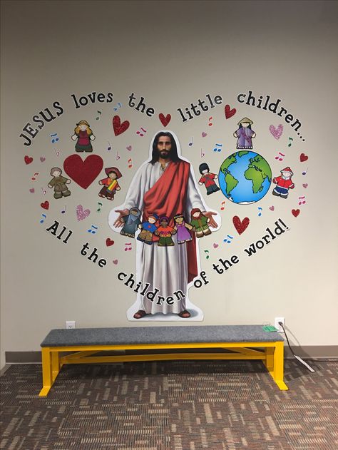 Jesus Loves Me Bulletin Board, Jesus Bulletin Boards, World Bulletin Board, Jesus Loves The Little Children, Jesus Decor, Teaching Classroom Decor, Class Bulletin Boards, Vbs 2023, Church Nursery