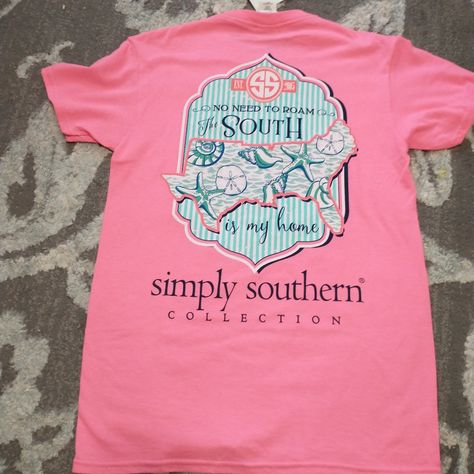 Simply Southern Bubble Gum Pink Tshirt Has A Logo Lighthouse On Front, Aqua And Pink Design. 50% Cotton, 50% Polyester Size Small Approx Measurements: 18" Underarm To Underarm, 26" Length. New From Smoke Free And Pet Free Home As With All Of My Listings Enjoy Discounted Shipping Discount Bundle Of 15% Off 2+ Listings Ii-6-Ss Patchwork Tshirt, Southern Tee Shirts, Simply Southern Shirts, Simply Southern Tees, Bubble Gum Pink, Wine Shirts, T Shorts, Southern Shirts, Southern Home