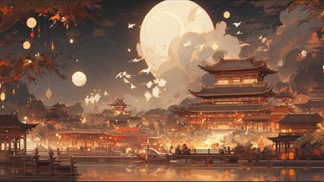 Chinese Vibes Wallpaper, Genshin Environment Art, Xianzhou Luofu Background, Chinese Wallpaper Desktop, Chinese Background Landscape, Manhua Background, Wallpaper Backgrounds Macbook, Pc Background, Chinese Background