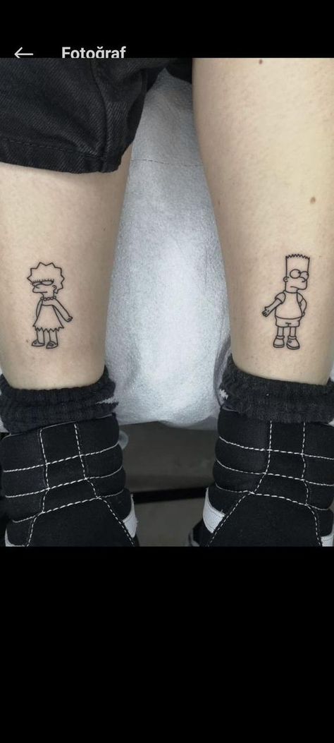 Brother Tattoos For 3, Unique Brother Sister Tattoos, Matching Simpsons Tattoos, Ive Got Your Back Tattoos, Bart And Lisa Simpson Tattoo, Older Brother Younger Sister Tattoos, Matching Sibling Tattoos Brother Sister Simple, Bart And Lisa Tattoo Brother And Sister, Siblings Tattoo For 2 Brother And Sister