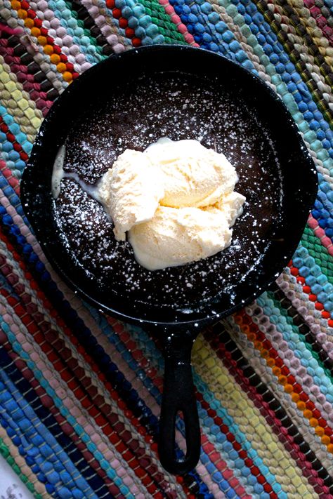 a recipe: cast iron lava cake  | Love JD Skillet Recipes Dessert, Molten Chocolate Lava Cake, Cake Mix Desserts, Lava Cake Recipes, Iron Skillet Recipes, Molten Lava Cakes, Cast Iron Skillet Recipes, Chocolate Lava Cake, Lava Cake