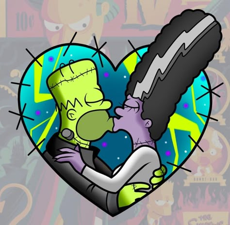 Homer & Marge - The Bride Of Frankenstein, The Simpsons Simpsons Halloween, Simpsons Tattoo, Homer And Marge, The Bride Of Frankenstein, Frankenstein Art, Simpson Wallpaper Iphone, Simpsons Drawings, Petit Tattoo, Simpsons Art