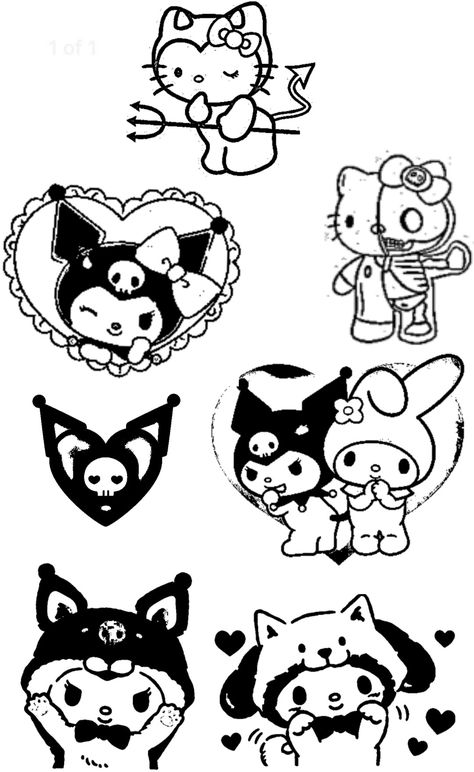 Kuromi Tattoo, Anime Cake, Pen Tattoo, Skull Art Drawing, Cute Little Tattoos, Kitty Art, Kitty Drawing, Diy Clothes Design, Hello Kitty Drawing