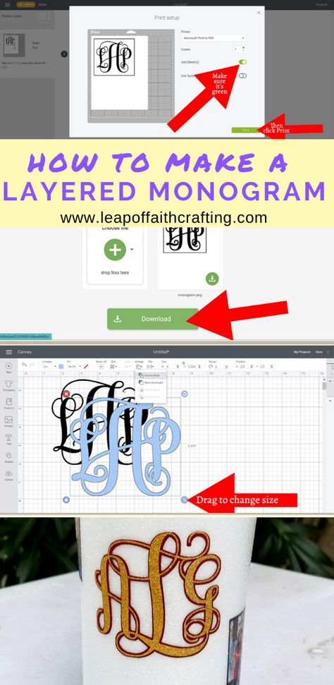 Learn how to make shadow layers in Cricut Design Space.  A layered Monogram stands out so much more on tumblers or personalized mugs.  Full step by step and video tutorial on using the Monogram It app and then creating the shadow layer. Cricut Monogram, Homecoming Mums Diy, Maker Project, Work Diy, Monogram Alphabet, Craft Corner, Diy Cricut, Cricut Design Space