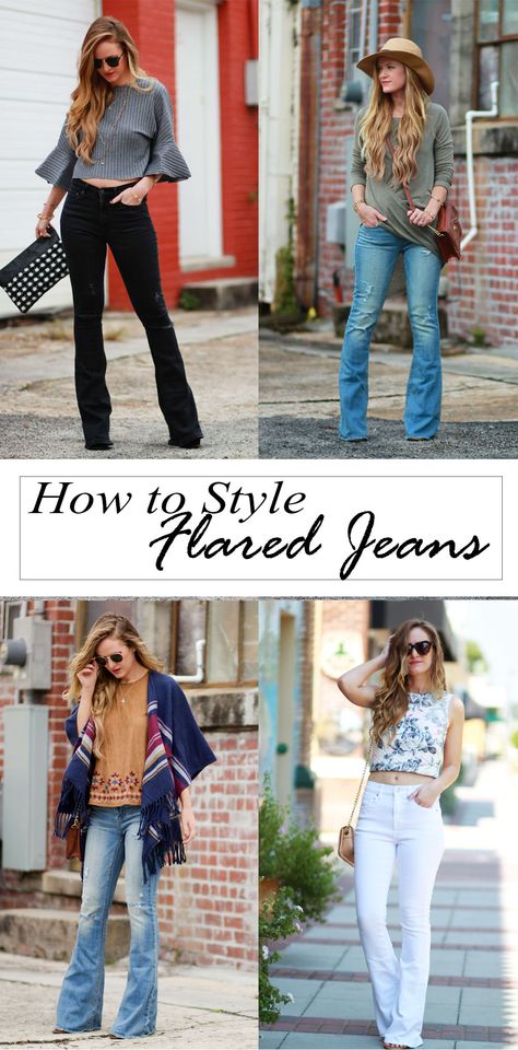 How to style flared jeans Bellbottom Jean Outfits, How To Style Flares, Style Flared Jeans, Jeans Inspiration, Flare Jean Outfit, Style Flare Jeans, Birkenstock Outfit, Baggy Sweaters, Blue Flare Jeans