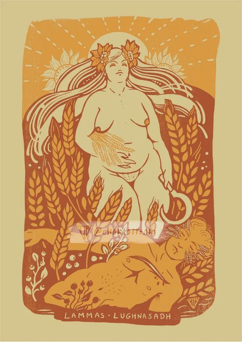 Lammas Lughnasadh Folk Art Print A4 Size Celtic Pagan | Etsy Pagan Folk Art, Celtic Folk Art, Lammas Lughnasadh Aesthetic, Lughnasadh Art, Pagan Wheel Of The Year, Lammas Lughnasadh, Witch Goddess, Folk Horror, Celtic Pagan