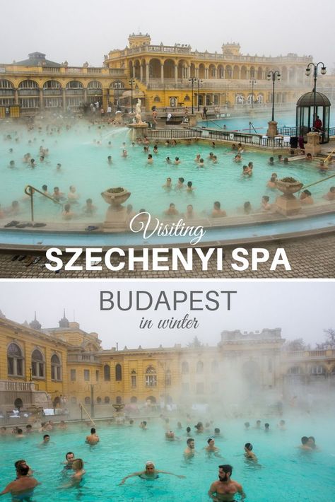 Budapest's Szechenyi Baths Spa offers its best during winter. Steaming outdoor swimming pools keep you warm on a chilly winter day. #Budapest #ThermalBaths #Szechenyi #spa #winter #Europe Szechenyi Baths, Budapest Winter, Budapest Thermal Baths, Thermal Baths, Hungary Travel, Budapest Travel, Eastern Europe Travel, Thermal Bath, Spa Offers