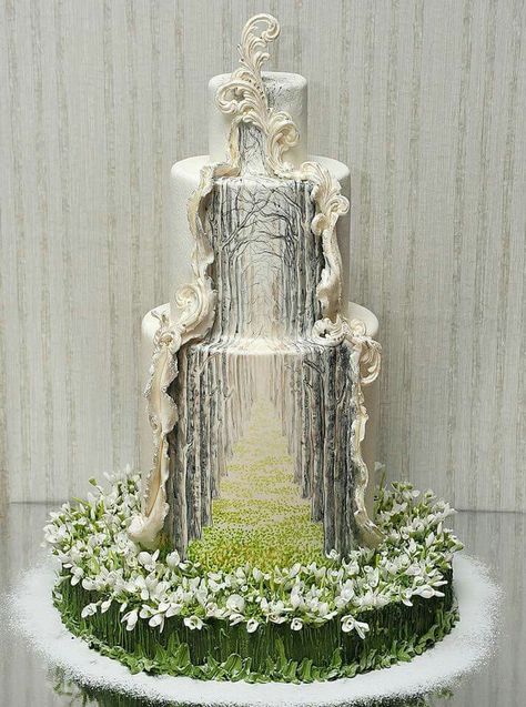 Amazing forest illusion fairy tale tier cake Crazy Wedding Cakes, Tiered Cake, Chocolate Wedding Cake, Tier Cake, Crazy Cakes, Painted Cakes, Unique Cakes, Gorgeous Cakes, Valentines Day Weddings