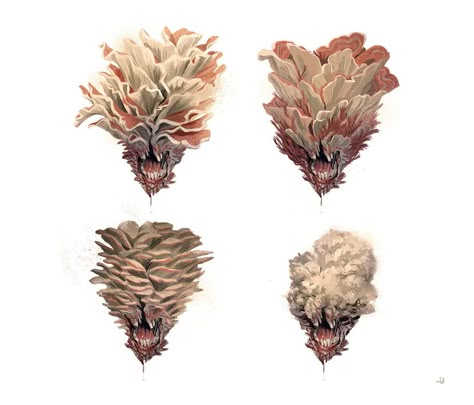 Alexandria Neonakis on Twitter: "Exploration of potential different growth patterns for the clicker’s head fungus. lol what a gross sentence. 😂 Last batch tomorrow thanks for sticking it out with me! (15/20) https://t.co/hYVMtxvAtJ" / Twitter Fungi Art, Goblin Art, Zombie Monster, Anatomy Sculpture, Illustration Work, Classic Monsters, Last Of Us, Creature Concept, Creature Design